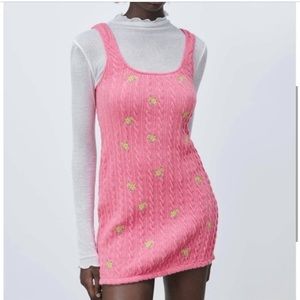 NWT Pink Knit Embroidered Dress by Zara Size M